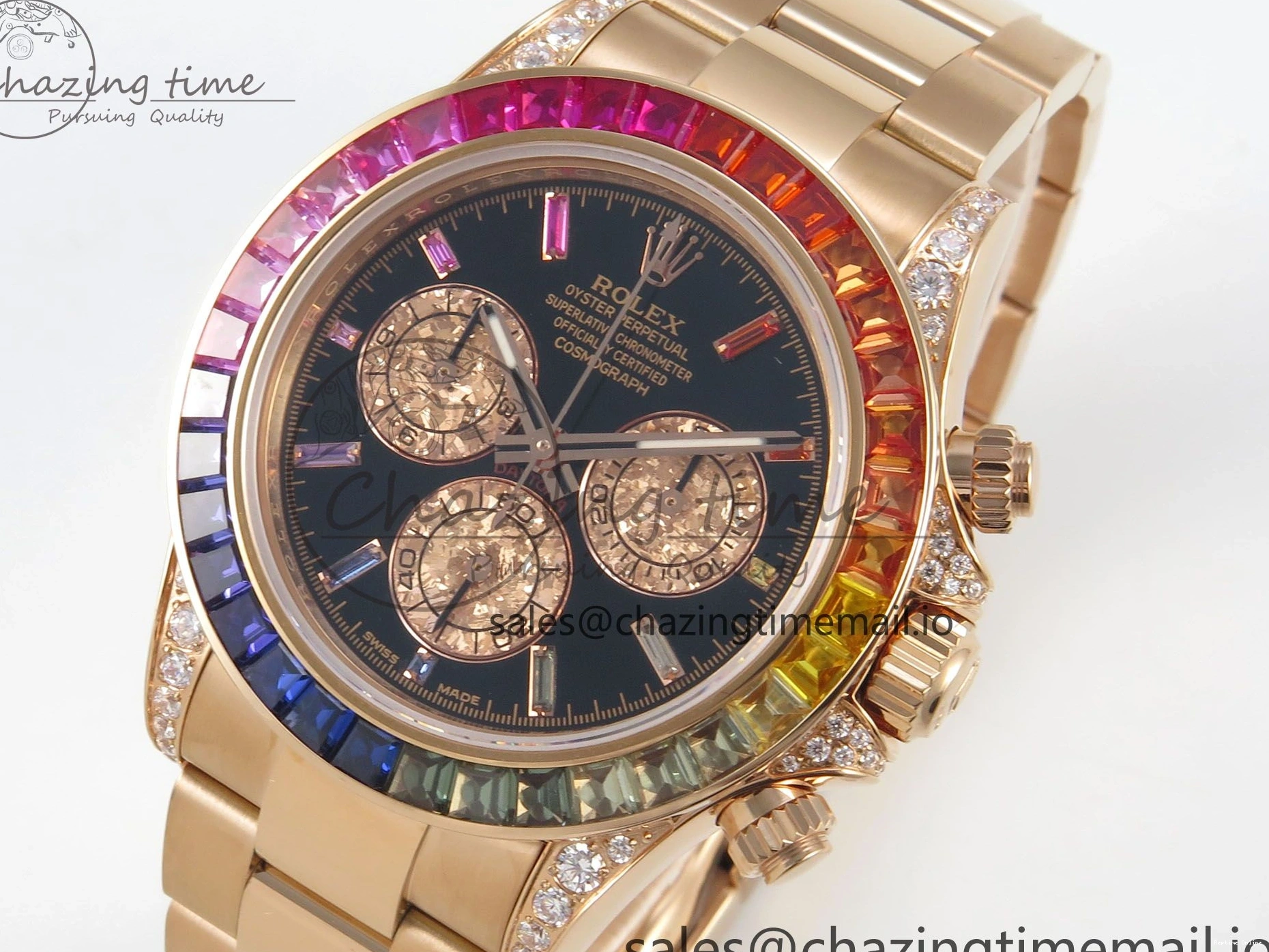 0203 FlexibleFit Daytona 116595 RBOW Rainbow IPKF Best Edition Black RG Dial on RG Bracelet DD 276